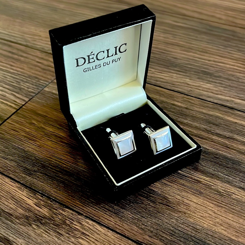 Mother of pearl inlaid sterling silver Art Deco cufflinks